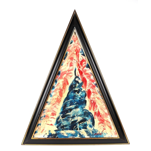 183 - Ken Lindores (modern British) - a series of eight triangular abstracts, oil on canvas, each signed '... 