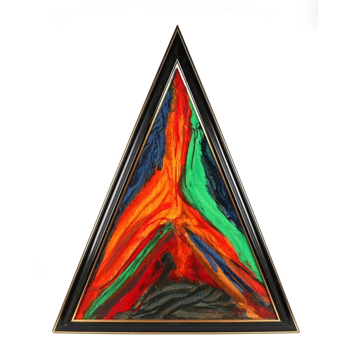 184 - Ken Lindores (modern British) - a series of six large triangular abstracts, oil on canvas, each sign... 