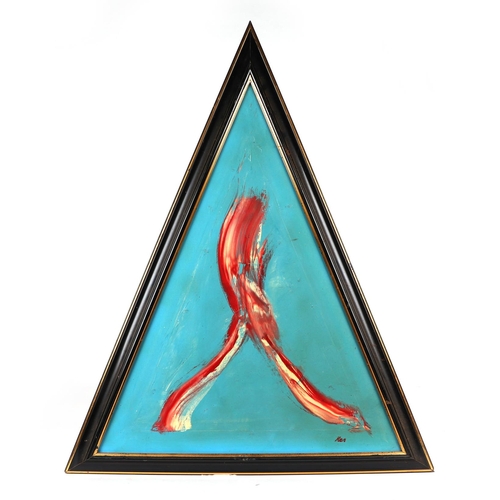 184 - Ken Lindores (modern British) - a series of six large triangular abstracts, oil on canvas, each sign... 