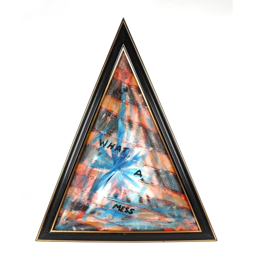 185 - Ken Lindores (modern British) - a series of six large triangular abstracts, oil on canvas, each sign... 