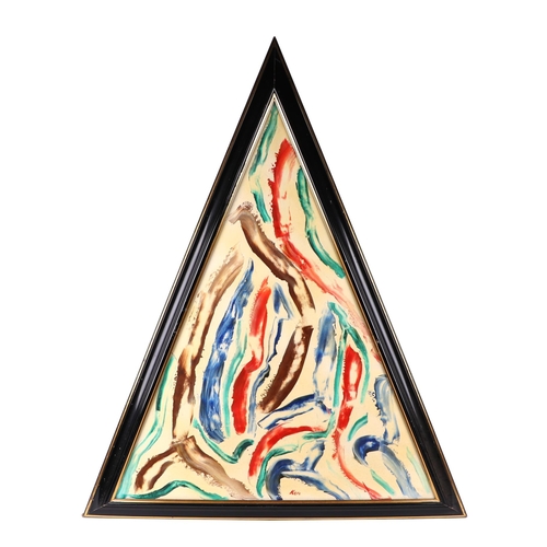 187 - Ken Lindores (modern British) - a series of six large triangular abstracts, oil on canvas, each sign... 