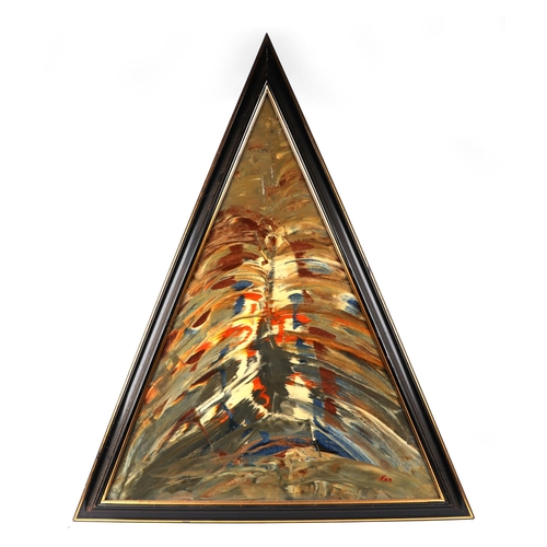 188 - Ken Lindores (modern British) - a series of six large triangular abstracts, oil on canvas, each sign... 