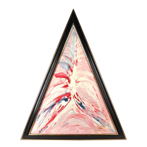 188 - Ken Lindores (modern British) - a series of six large triangular abstracts, oil on canvas, each sign... 