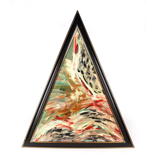 189 - Ken Lindores (modern British) - a series of eight large triangular abstracts, oil on canvas, each si... 