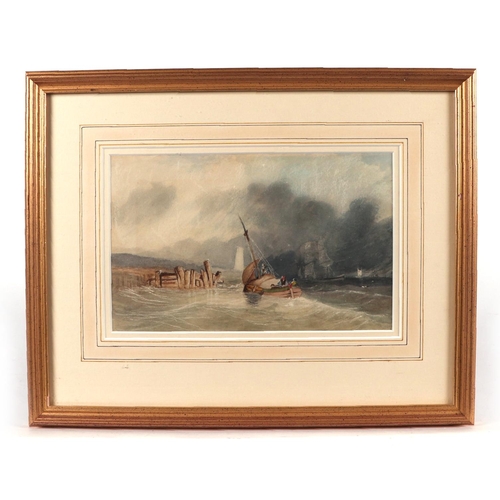 198 - Attributed to John Callow (1822-1878) - Entering Harbour - watercolour, framed & glazed, 26 by 17cms... 