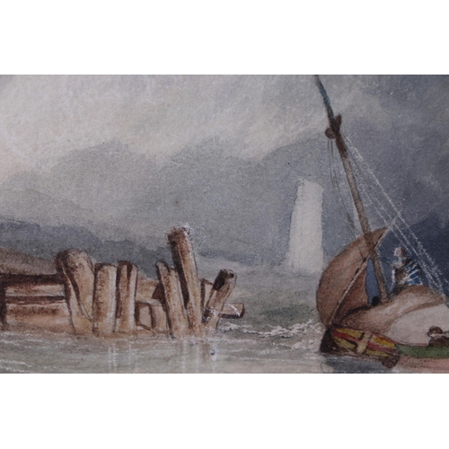 198 - Attributed to John Callow (1822-1878) - Entering Harbour - watercolour, framed & glazed, 26 by 17cms... 