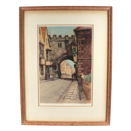 208 - After William Tatton Winter RBA - The Close Gate Salisbury - coloured etching, signed in pencil to t... 