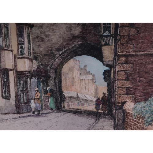 208 - After William Tatton Winter RBA - The Close Gate Salisbury - coloured etching, signed in pencil to t... 