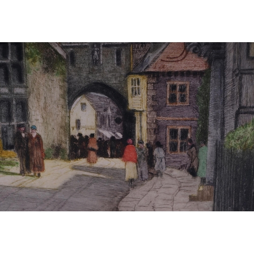 208 - After William Tatton Winter RBA - The Close Gate Salisbury - coloured etching, signed in pencil to t... 