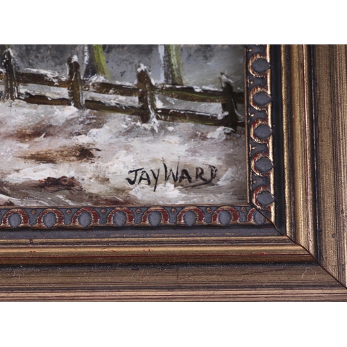 220 - Jay Ward - The way Home - snowy landscape scene, oil on board, 17 by 12cms; together with another si... 