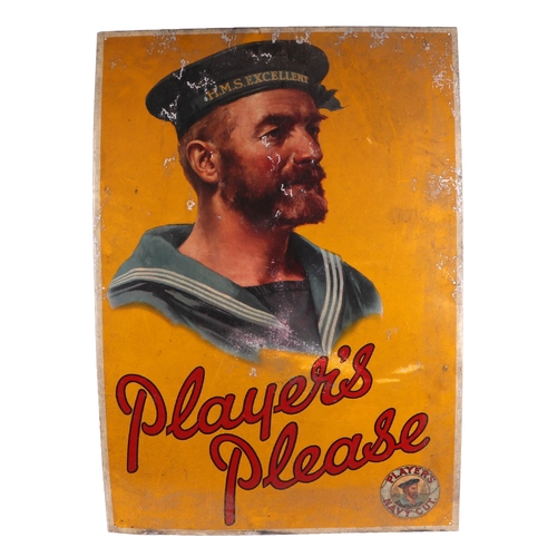 23 - An original pictorial advertising sign - Players Please - depicting a Navel sailor, HMS Excellent Ta... 