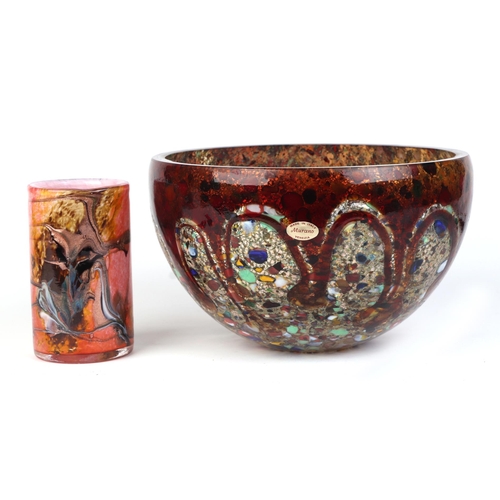 237 - An Italian Murano Art glass bowl, 23cms diameter; together with a Michele Luzoro glass vase with etc... 