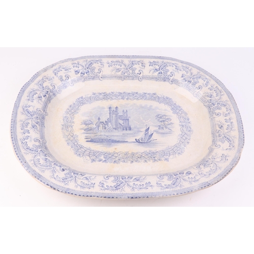 268 - A blue & white transfer printed pottery meat plate, 46cms wide; together with three similar meat pla... 