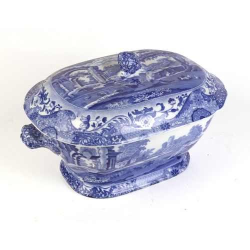 272 - A Spode Italian pattern tureen and cover; together with two blue & white meat plates (3).