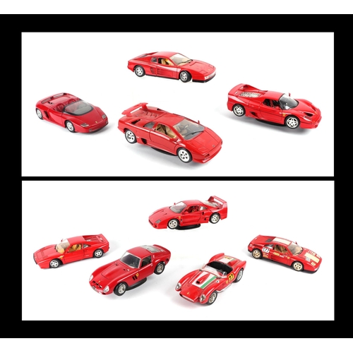 28 - A group of 1:18 scale Ferrari models to include Bburago GTO, F40, Testa Rossa and others. (9)