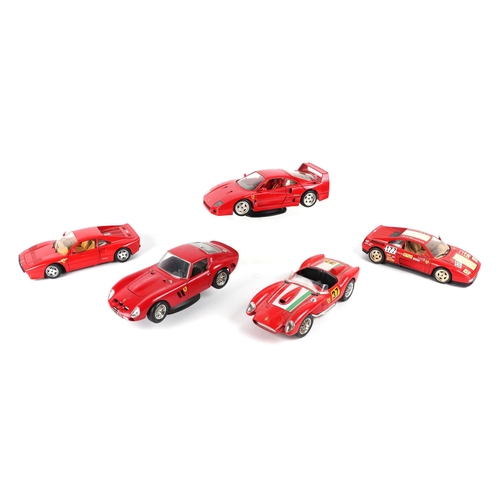 28 - A group of 1:18 scale Ferrari models to include Bburago GTO, F40, Testa Rossa and others. (9)