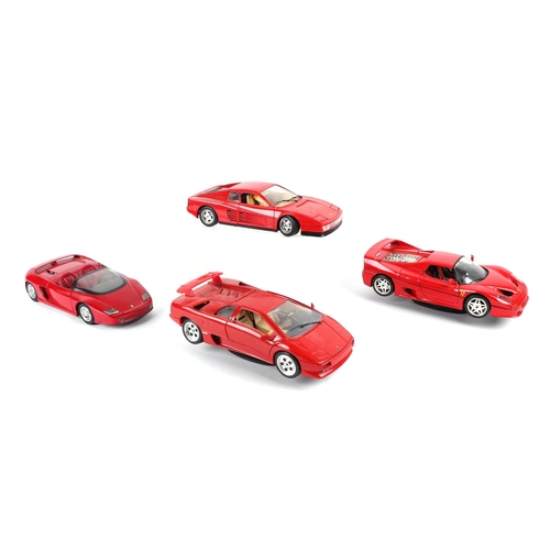 28 - A group of 1:18 scale Ferrari models to include Bburago GTO, F40, Testa Rossa and others. (9)