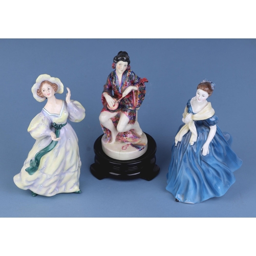 288 - Three Royal Doulton figures - Geisha HN1234, 18cm high; together with Adrian HN2304 and Grand Manner... 