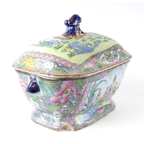 297 - A 19th century Mason's Ironstone soup tureen & cover in the Chinese famille rose taste with panels d... 