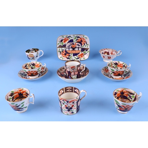 311 - A small quantity of porcelain cabinet cups and saucers to include Derby Imari pattern and others sim... 