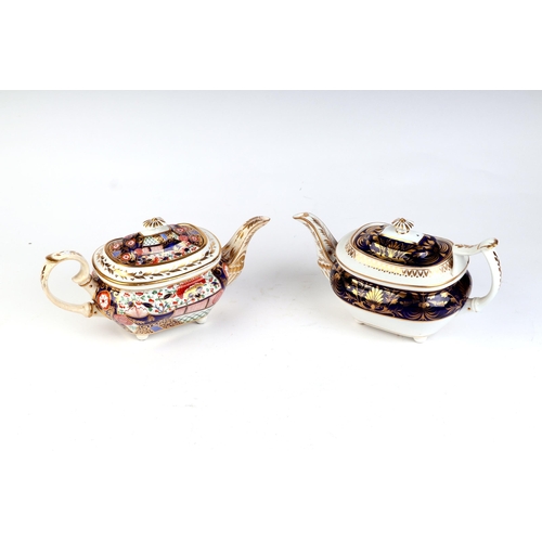 317 - A Royal Crown Derby Imari pattern teapot and cover; together with another similar with blue & gilt d... 