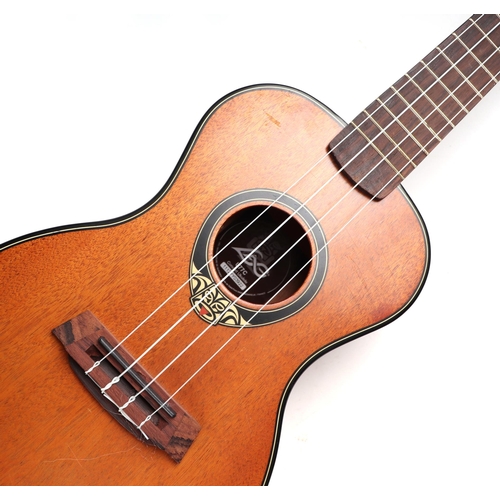 349 - A LAG model U177C concert ukulele with soft carry case; together with a Sweet Tone ukulele (2).