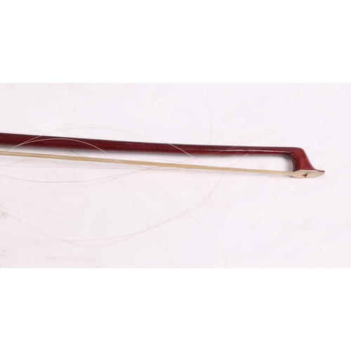 351 - A one-piece back violin & bow, the back 36cms (14ins) long, cased.