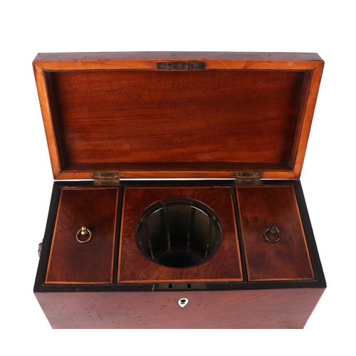 356 - A Regency mahogany tea caddy with two internal compartments and mixing bowl, on lion paw feet, 31cms... 