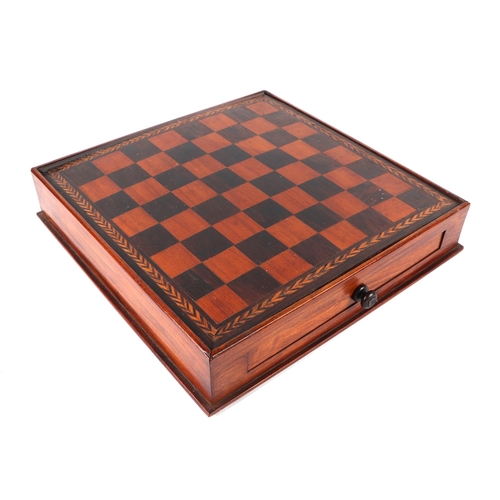 357 - An inlaid chess board top box with single drawer, 35cms wide.