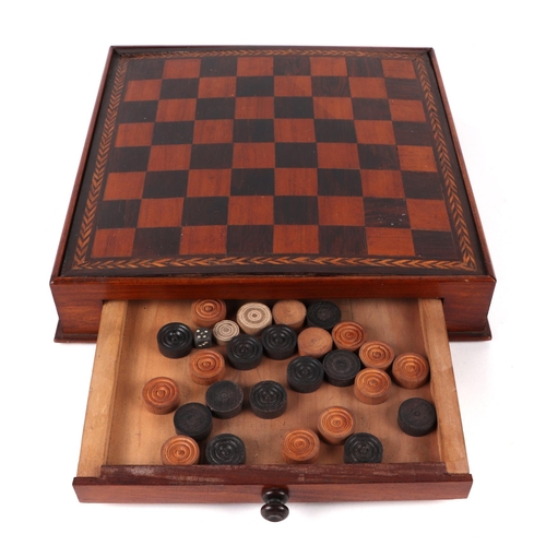 357 - An inlaid chess board top box with single drawer, 35cms wide.