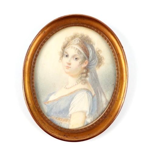 369 - A 19th century oval portrait miniature on ivory depicting Princess Louise of Prussia (Luise), 5 by 6... 