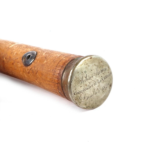 372 - A George IV Customs Office's walking stick, the top engraved John Innes, Controller of the Customs, ... 