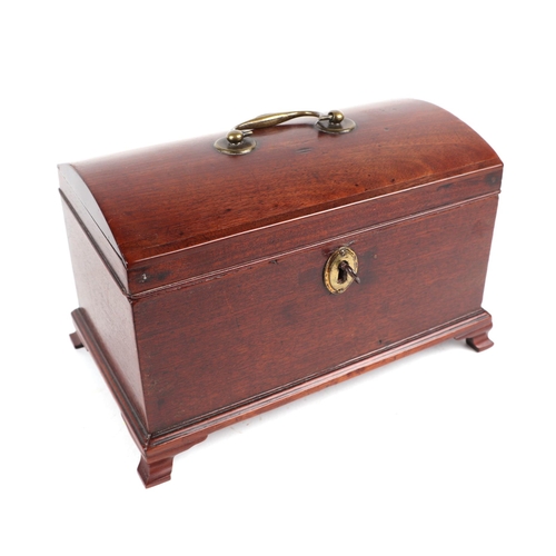 387 - A 19th century mahogany dome topped tea caddy on bracket feet, 24cms wide.