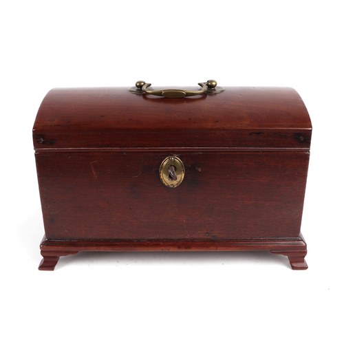 387 - A 19th century mahogany dome topped tea caddy on bracket feet, 24cms wide.