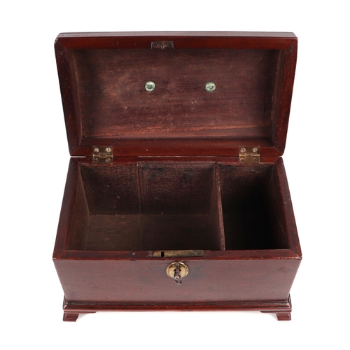 387 - A 19th century mahogany dome topped tea caddy on bracket feet, 24cms wide.