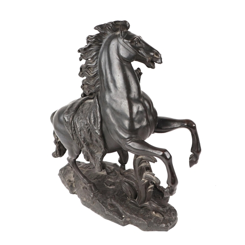 408 - After Guillaume Coustou - a pair of French bronze Marley horse groups, each bear Coustou signature, ... 