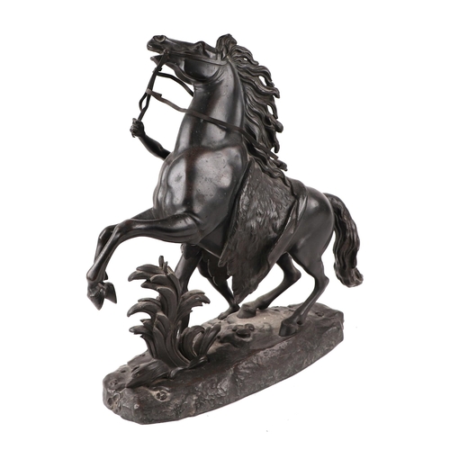 408 - After Guillaume Coustou - a pair of French bronze Marley horse groups, each bear Coustou signature, ... 