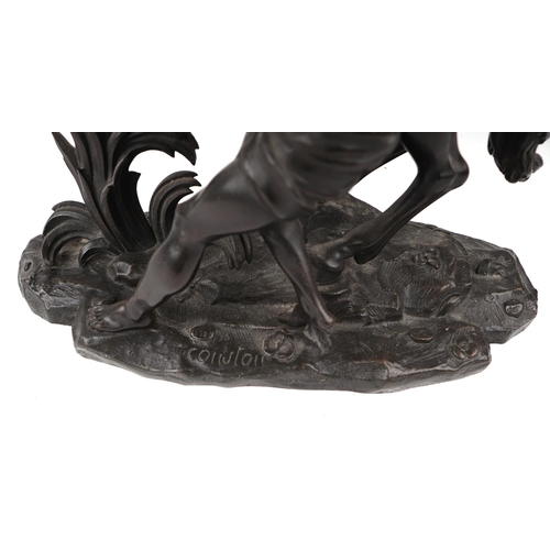 408 - After Guillaume Coustou - a pair of French bronze Marley horse groups, each bear Coustou signature, ... 