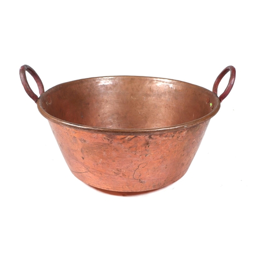 412 - Three very large two-handled copper pans, the largest 68cm diameter (3)