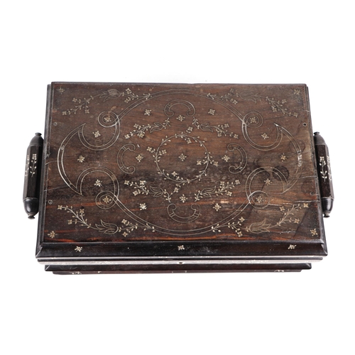 415 - A Victorian Anglo-Indian hardwood table top casket with inlaid ivory decoration, 30cms wide.   Ivory... 