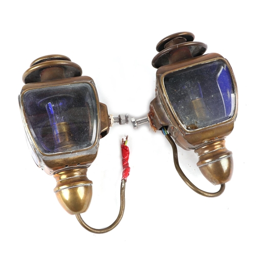 43 - A pair of early 20th century BRC opera type oil luminated side lights (converted to electricity) wit... 