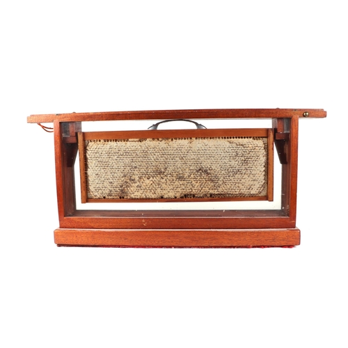 449 - Two mahogany cased bee honeycomb displays, each 61cms wide; together with some honey making equipmen... 