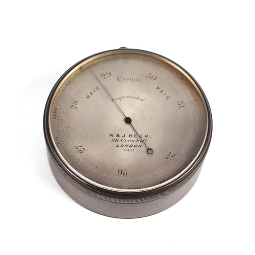 451 - An R & J Beck of London Compensated Barometer, cased; together with a Victorian Kew Observatory Cert... 