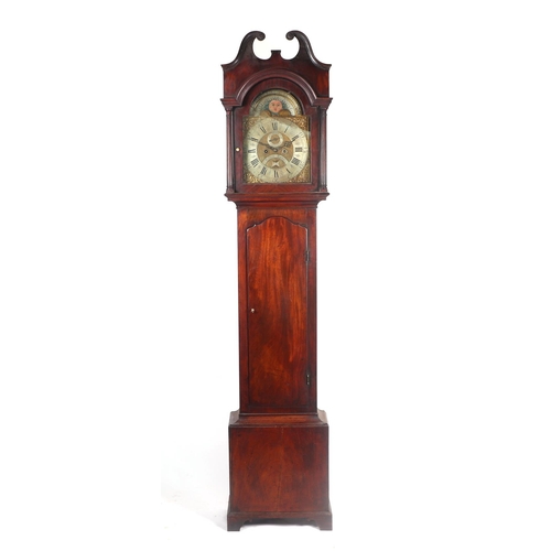 456 - A longcase clock, the brass 30cms square arched dial with moon phase, signed Robert Rouch, Bristol, ... 