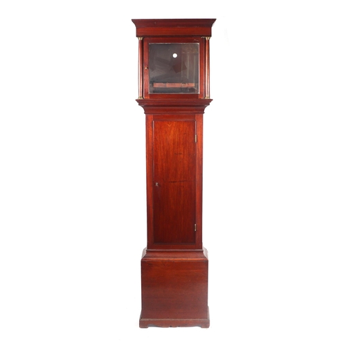 457 - A late 18th / early 19th century mahogany longcase clock case, the hood with a 30cms square glass wi... 