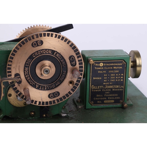 466 - A Gillett Johnson of Croydon No. 1 Synchronous Tower Clock Motor numbered 1185; together with a maho... 