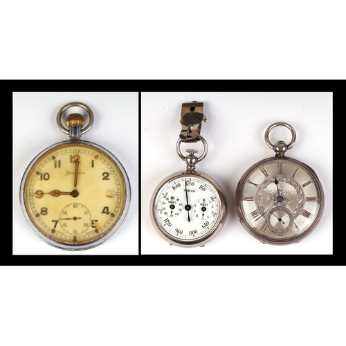 473 - A silver cased open faced pocket watch, the silvered dial with Roman numerals and subsidiary seconds... 