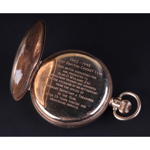 475 - A Vertex 9ct gold cased open faced pocket watch, the white enamel dial with Roman numerals and subsi... 