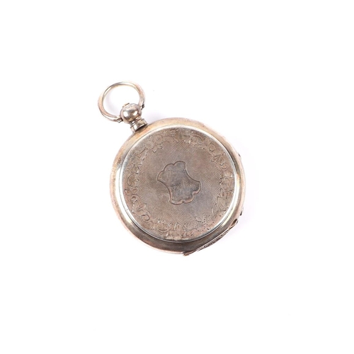 481 - A continental white metal pocket watch, the white dial with Arabic and Roman numerals and subsidiary... 