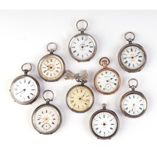 483 - A group of silver cased open faced pocket watches, various dates and maker's marks; together with a ... 